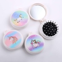 Hot Selling Portable Foldable Colorful Unicorn Pattern Hair Brush Mirror Comb  Antistatic AntiKnotting Scalp Massage Mirror Comb