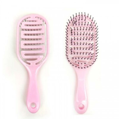 Plastic large curved comb anti-static fluffy hair cutest pink boar bristle styling waves women hair brush