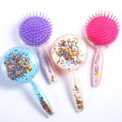 Hair beautiful round shape handle color glitter comb and brush sequin air cushion  hair styling hair brush