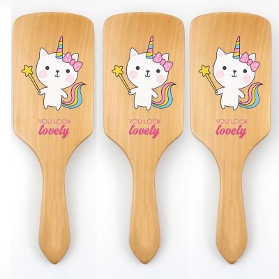 Factory hot selling square cat cartoon bamboo hair brush for curly hair