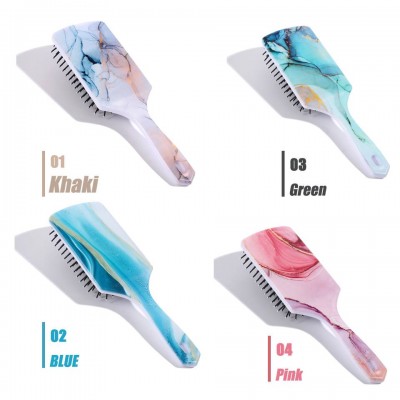 Custom different colored wig hair brush marble cushion nylon brush hair care brush fashion square paddle hairbrush for women