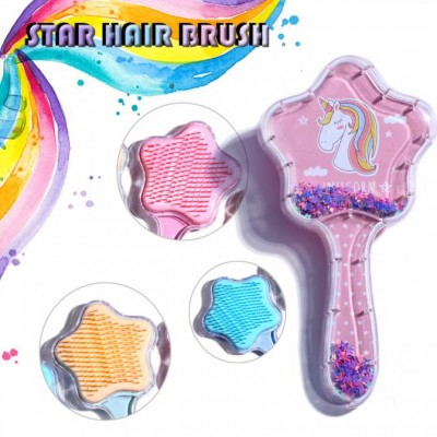 Pink hair brush glitter plastic handle princess hairbrushes airbursh logo star detangling hair brush for kids gift set wholesale